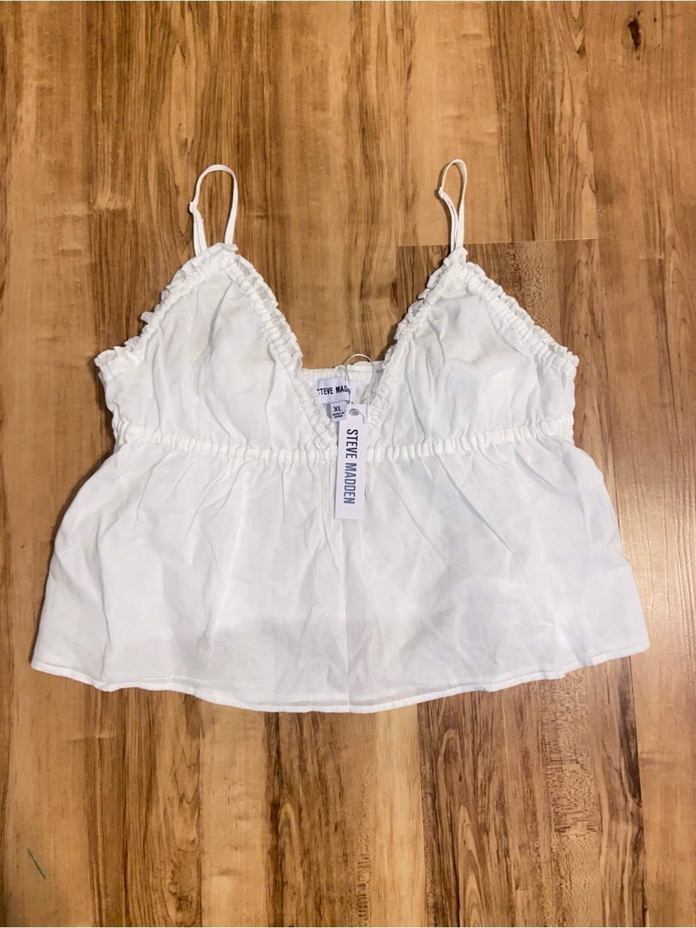 Steve Madden White Ruffle-Trim Spaghetti Strap Camisole